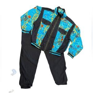 Casual Isle Vintage 80s Style Vibrant Blue and Black Tracksuit Womens Large
